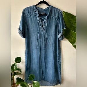 Chelsea & Theodore Chambray Lace Up Dress Sz M
